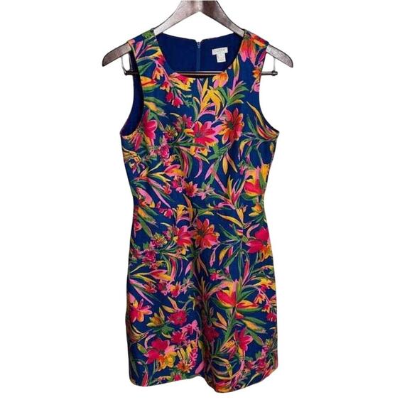 J. Crew Tropical Floral Vibrant Colorful Sleeveless Sheath Dress Women's Size 6 - Picture 6 of 6